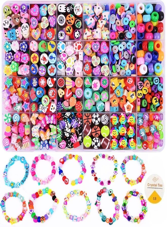 Nuvex Bracelet Making Kit for Girls | 24-Style Polymer Clay Beads & Charms - Fruit, Flower, Animal, Smiley, Butterfly, Heart & Cake Designs | DIY Bracelet, Necklace & Earring Craft Set, Rainbow Bead Box - Image 1